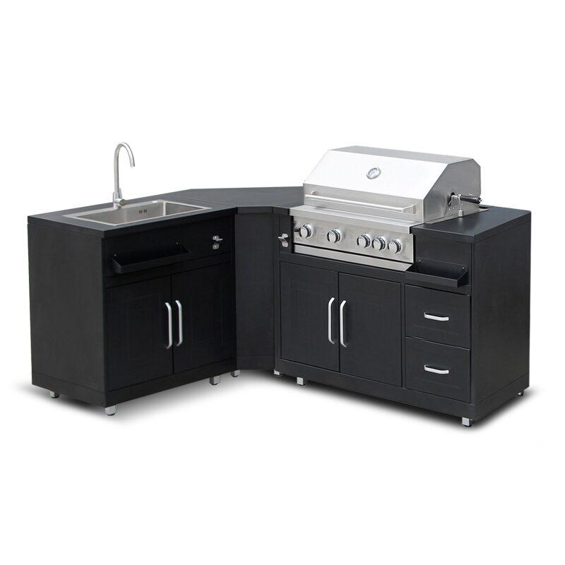 3-teilige Stahl-Außenküche mit Grill