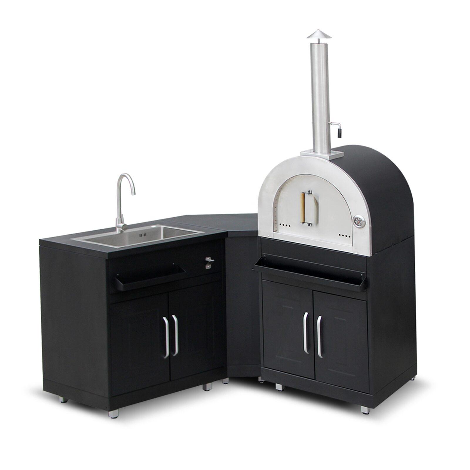 3-Elemente-Outdoorküche aus Stahl mit Pizzaofen 3-Elemente-Outdoorküche aus Stahl mit Pizzaofen