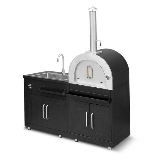 Outdoor-Küche aus Metall mit Outdoor-Spüle und Pizzaofen – 2 Module | Oviala