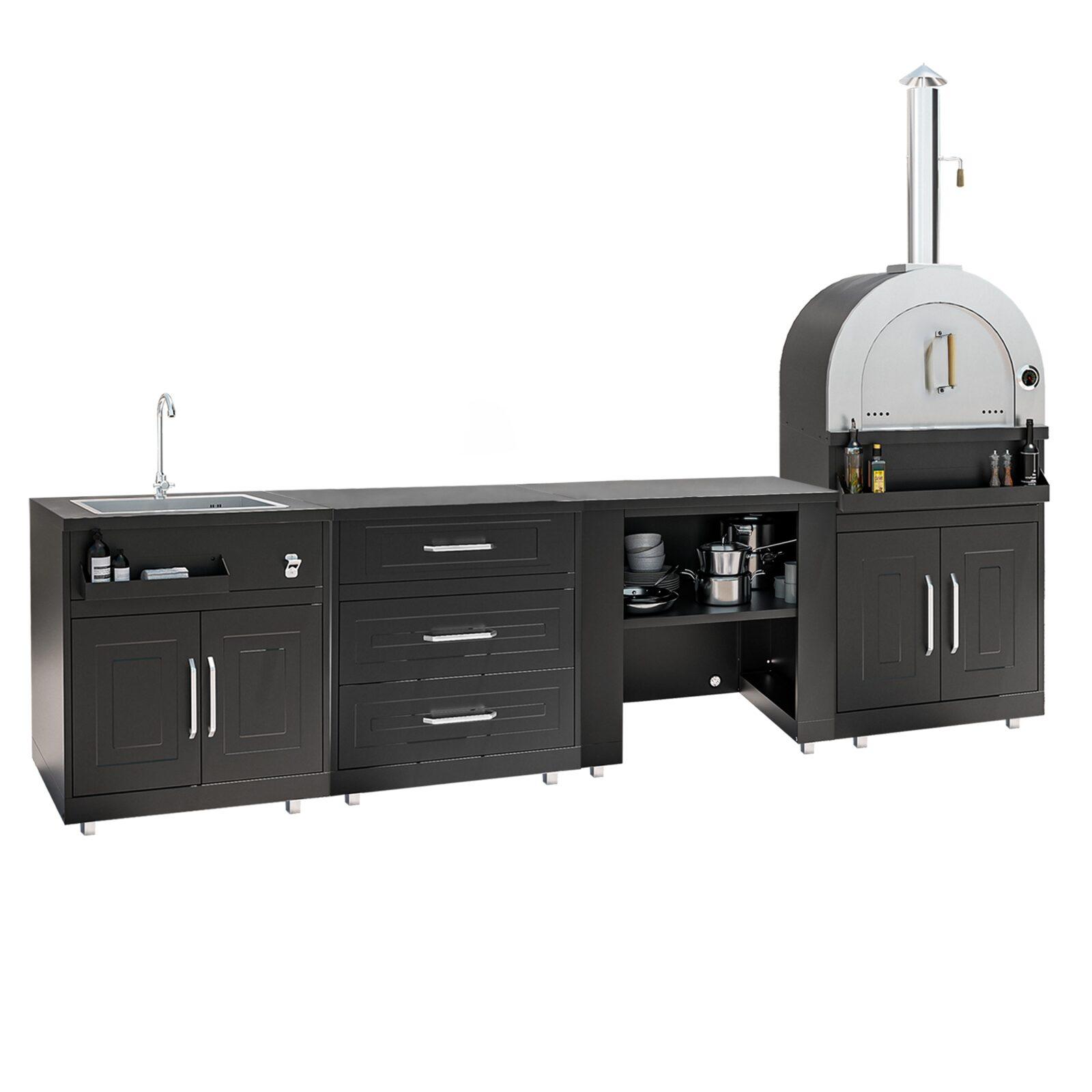 Outdoor küche aus Stahl mit Pizzaofen - 4-teilig