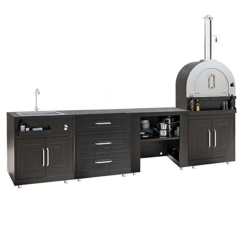 Outdoor küche aus Stahl mit Pizzaofen - 4-teilig