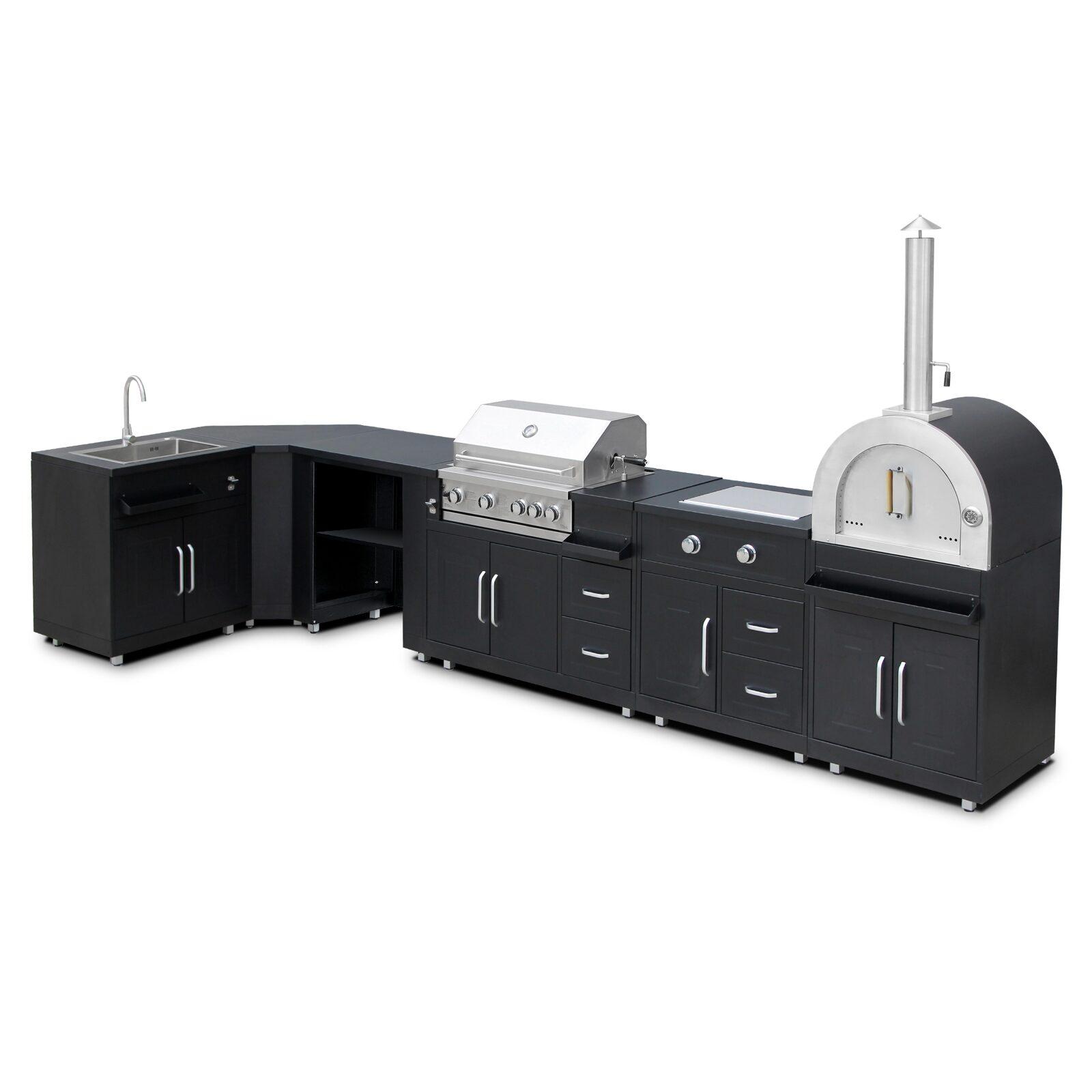 Outdoor Küche aus Stahl mit 3 Kochmodulen und Spüle - 6-teilig