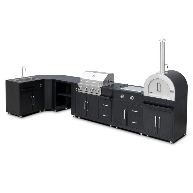 Outdoor Küche aus Stahl mit 3 Kochmodulen und Spüle - 6-teilig