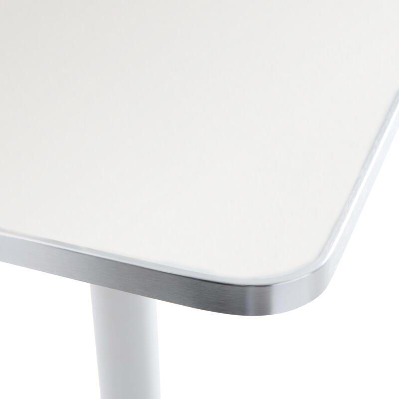 Kippbarer Esstisch 60 x 60 cm aus Sperrholz mit Laminatbelag und Aluminiumkanten