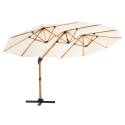 3-Kopf-Versatz-Ampelschirm (4,5 x 2,65 m) mit 360° drehbarem Stock in Holzoptik und Schutzhülle
