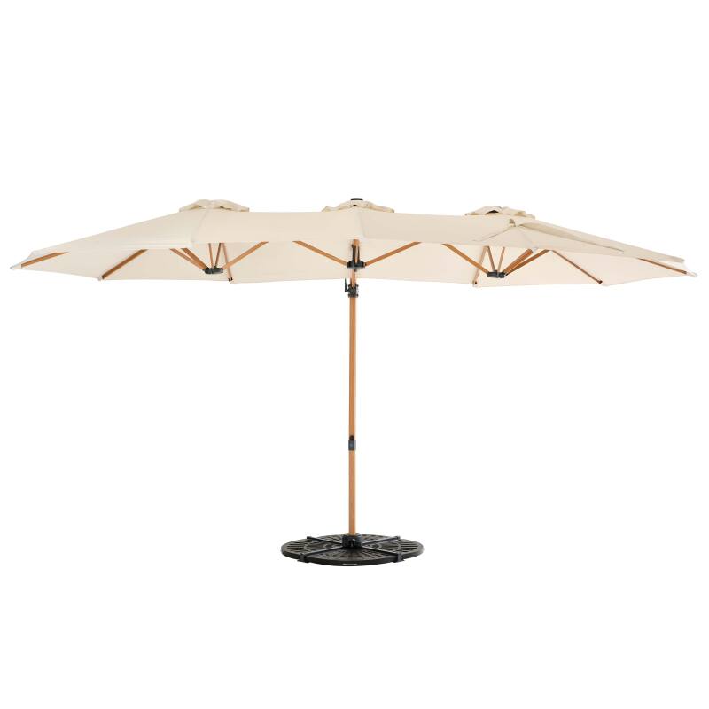 3-Kopf-Versatz-Ampelschirm (4,5 x 2,65 m) mit 360° drehbarem Stock in Holzoptik und Schutzhülle