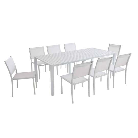 Rechteckiger ausziehbarer Gartentisch (52/260 cm) und 8 Aluminiumstühle | Oviala