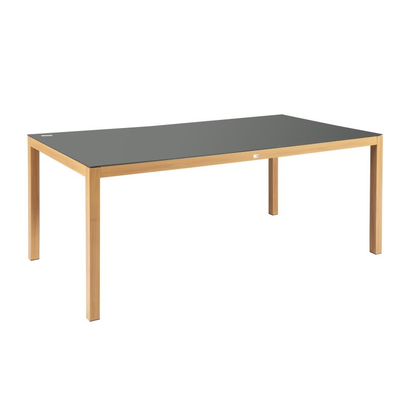 Gartentisch Rechteckig aus Aluminium in Holzoptik mit Platte aus gehärtetem Glas (180 x 90 x 74 cm)