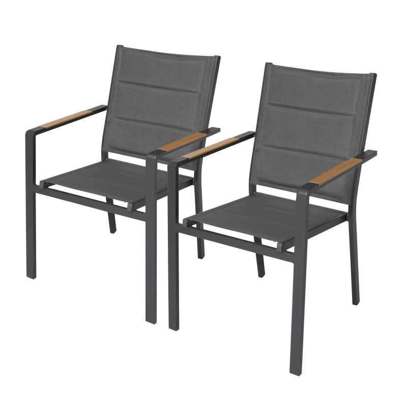 Gartenstuhl aus Aluminium und Textilene mit Armlehnen – 2er-Set