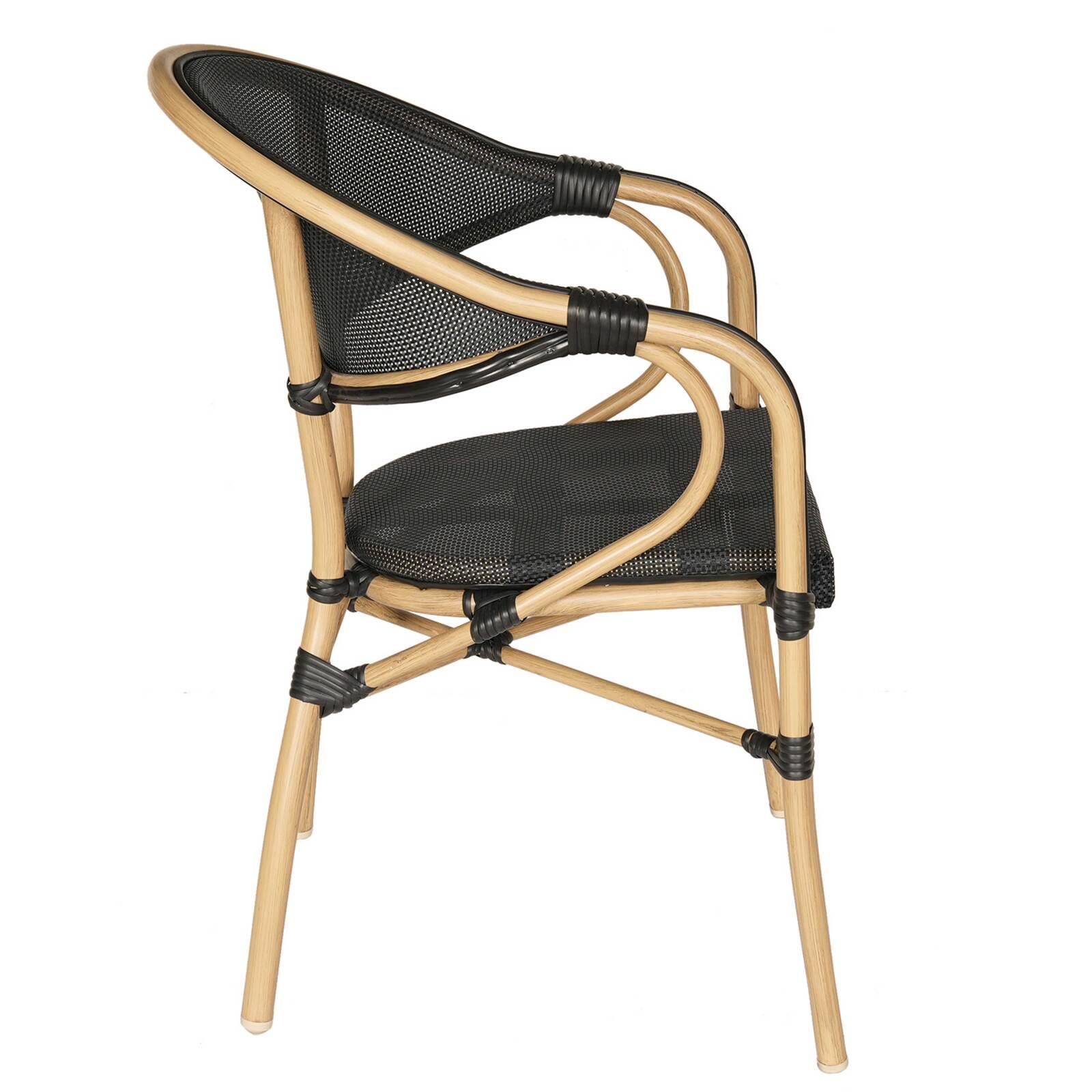 Gartenstuhl im Pariser Bistrostil aus Aluminium und synthetischem Rattan Gartenstuhl im Pariser Bistrostil aus Aluminium und synthetischem Rattan