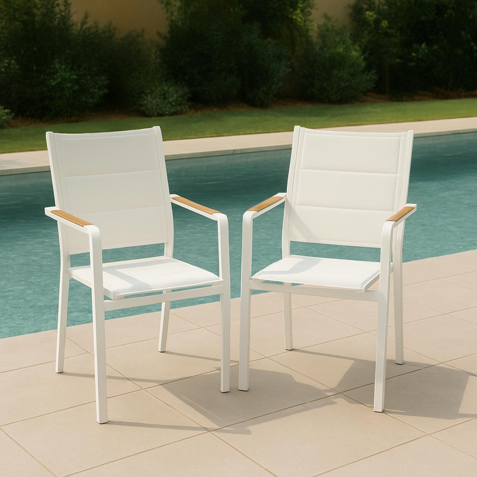 Gartenstuhl aus Aluminium und Textilene mit Armlehnen – 2er-Set