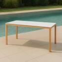Gartentisch Rechteckig aus Aluminium in Holzoptik mit Platte aus gehärtetem Glas (180 x 90 x 74 cm)
