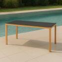 Gartentisch Rechteckig aus Aluminium in Holzoptik mit Platte aus gehärtetem Glas (180 x 90 x 74 cm)