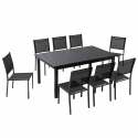 Rechteckiger, ausziehbarer Aluminium-Gartentisch mit 6 Stühlen und 2 Stühlen mit Armlehnen