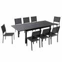 Rechteckiger, ausziehbarer Aluminium-Gartentisch mit 6 Stühlen und 2 Stühlen mit Armlehnen