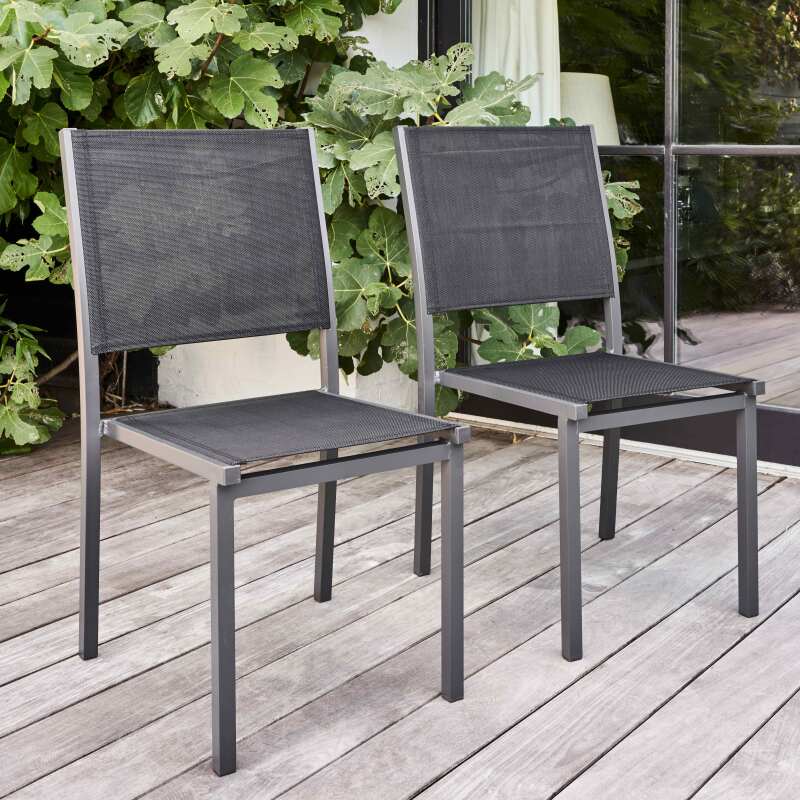 Rechteckiger Garten-Tisch aus Aluminium/Teakholz mit den Maßen 200 x 100 cm und 8 Stühlen