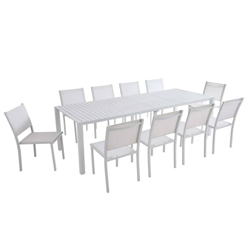 Ausziehbarer Gartentisch aus Aluminium, 52/260x100 cm, und 10 Stühle aus Textilene