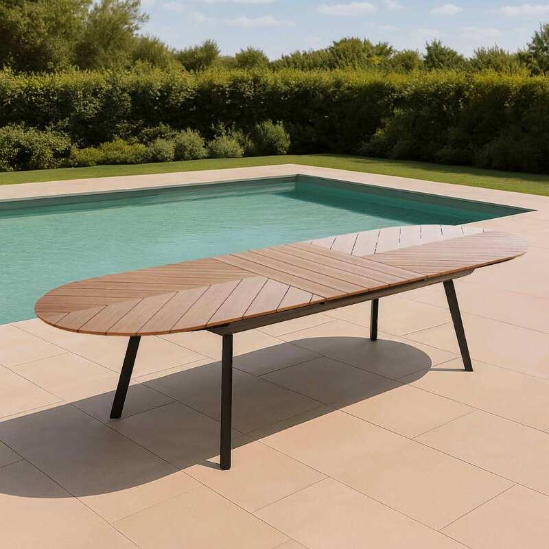 Ausziehbarer Gartentisch rechteckiger (220/280 x 100 x 76 cm) aus Aluminium und Polyholz