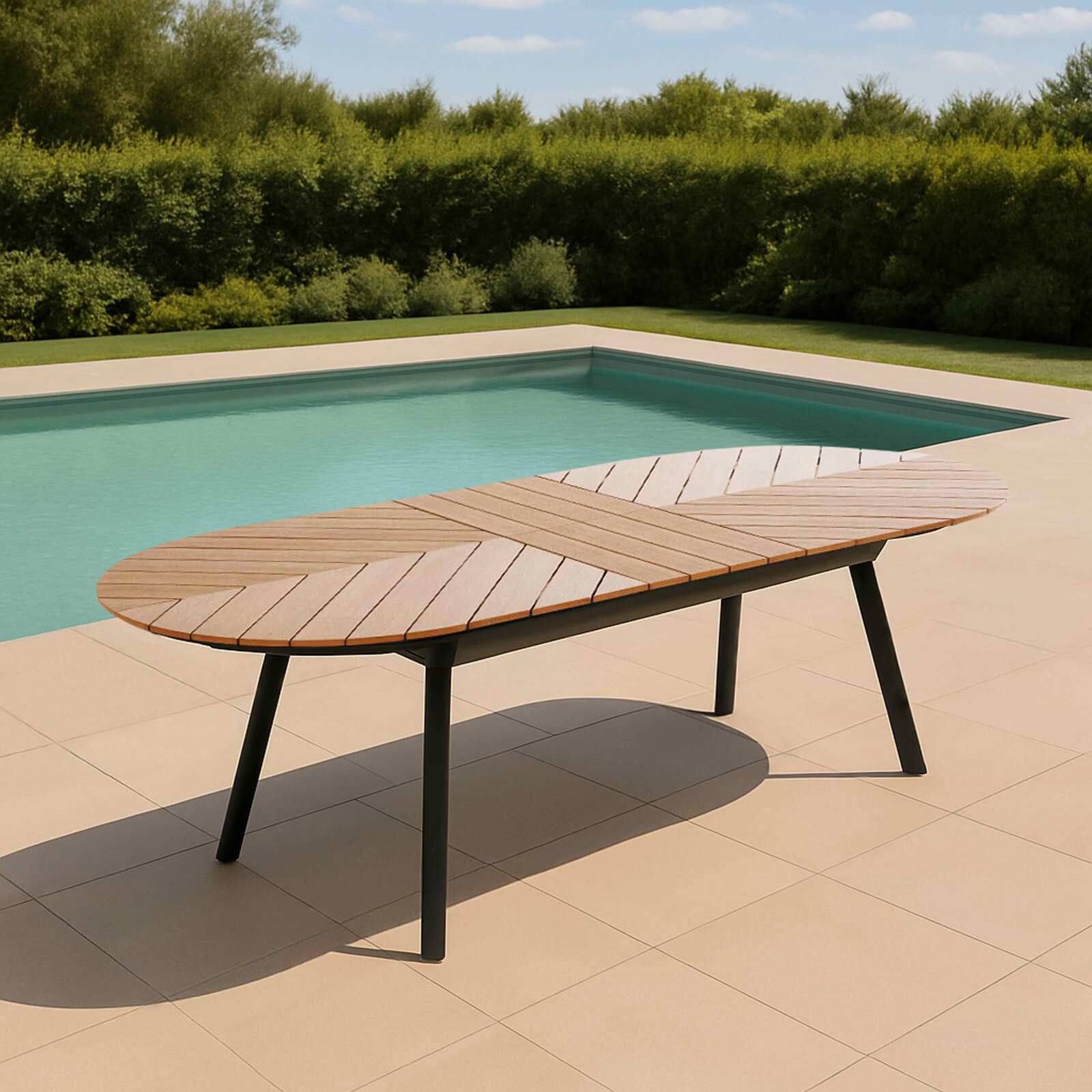Ausziehbarer Gartentisch rechteckiger (180/220 x 100 x 76 cm) aus Aluminium und Polyholz Ausziehbarer Gartentisch rechteckiger (180/220 x 100 x 76 cm) aus Aluminium und Polyholz