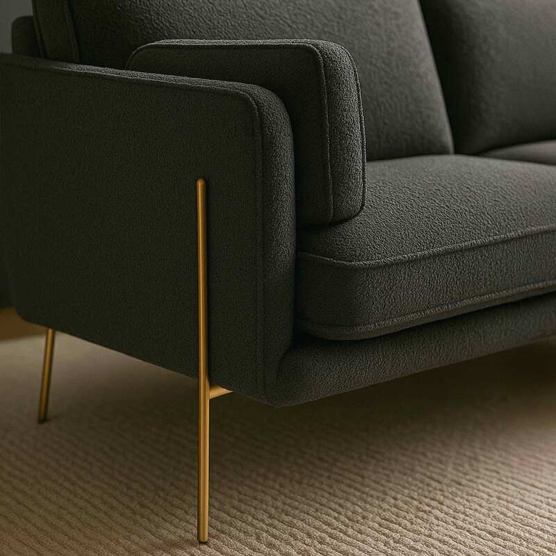 Dreisitzer-Sofa aus FSC®-zertifiziertem Holz und Bouclé-Stoff