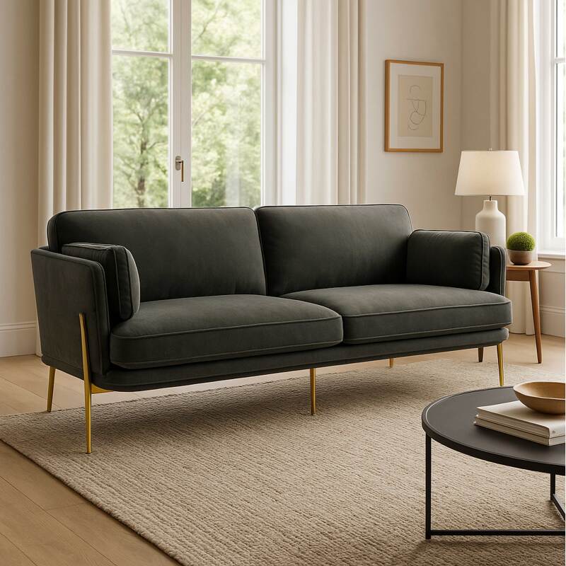 Dreisitzer-Sofa aus Samt und FSC®-Holz mit Messingfüßen