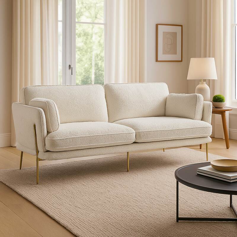 Dreisitzer-Sofa aus FSC®-zertifiziertem Holz und Bouclé-Stoff