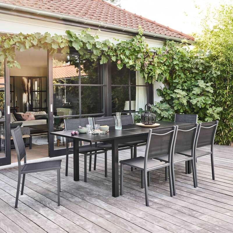 Ausziehbarer Gartentisch aus Aluminium, 174/238 cm, 8 Stühle