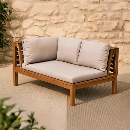 Niedriges linkes Gartensofa aus FSC®-zertifiziertem Eukalyptusholz