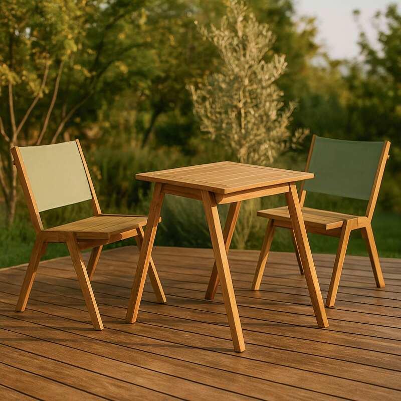 Quadratischer Gartentisch 67 x 80 x 76 cm aus FSC®-Eukalyptusholz und 2 Stühlen