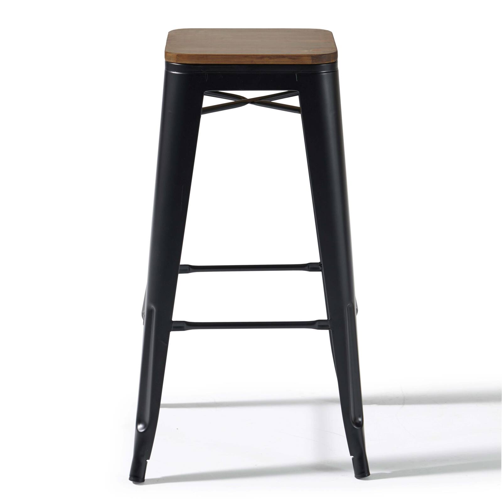 Set aus 4 Barhockern aus mattem Holz (43 x 43 x 76 cm) Set aus 4 Barhockern aus mattem Holz (43 x 43 x 76 cm)