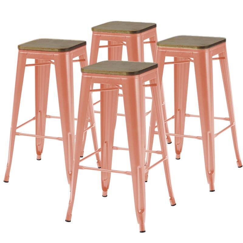 Set aus 4 Barhockern aus mattem Holz (43 x 43 x 76 cm)