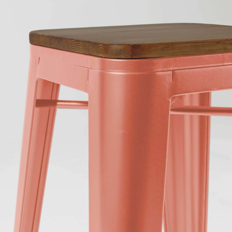 Set aus 4 Barhockern aus mattem Holz (43 x 43 x 76 cm) (2/4)