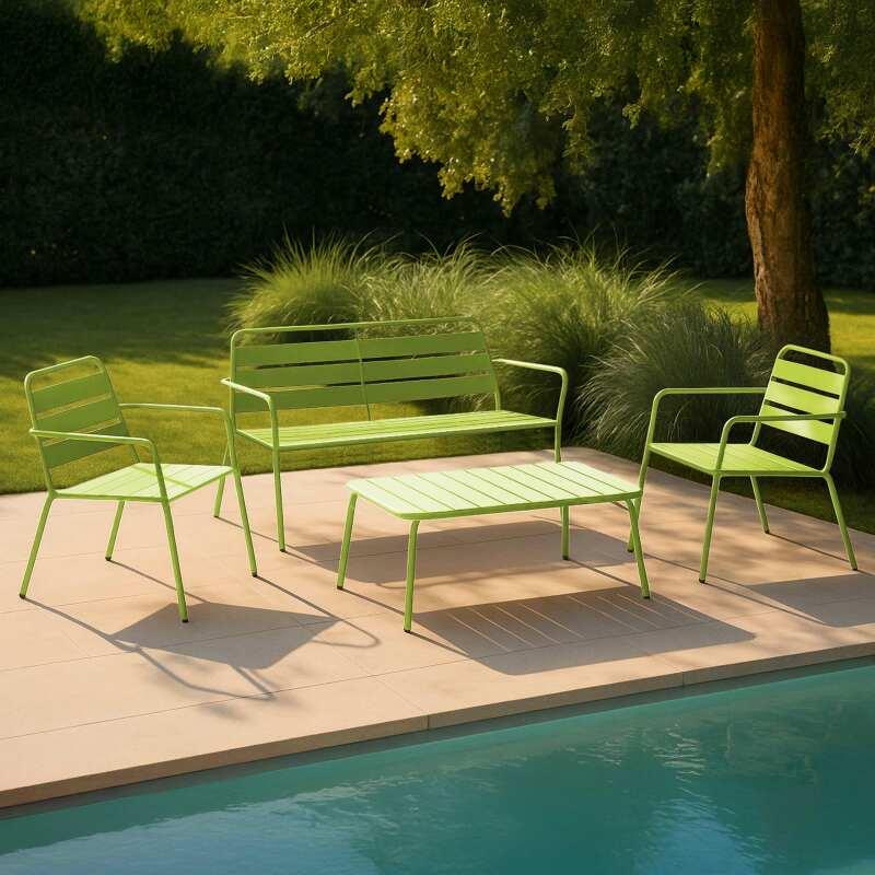 Gartenlounge-Set aus Metall für 4 Personen, bestehend aus 1 Couchtisch, 2 Sesseln und 1 Sofa