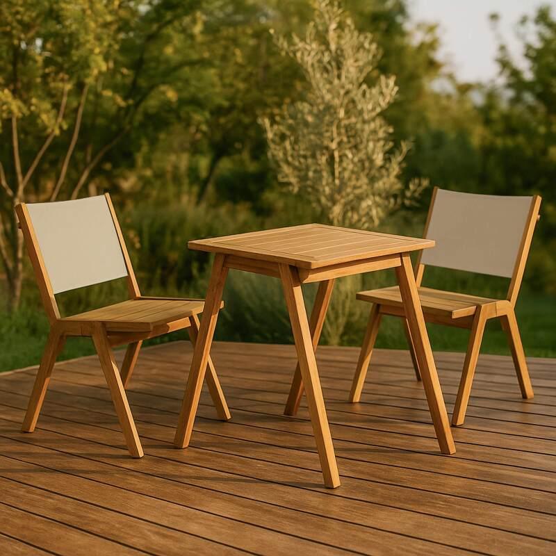 Quadratischer Gartentisch 67 x 80 x 76 cm aus FSC®-Eukalyptusholz und 2 Stühlen