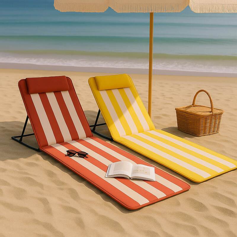 Set aus 2 faltbaren Strandmatratzen in Hellgelb/Weiß und Fuchsia/Weiß