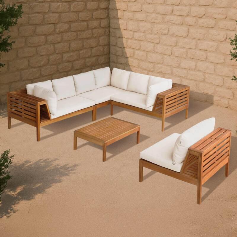 Gartenlounge-Set für 6 Personen mit Tisch aus FSC®-zertifiziertem Eukalyptusholz