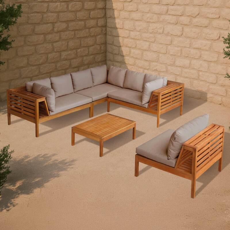 Gartenlounge-Set für 6 Personen mit Tisch aus FSC®-zertifiziertem Eukalyptusholz