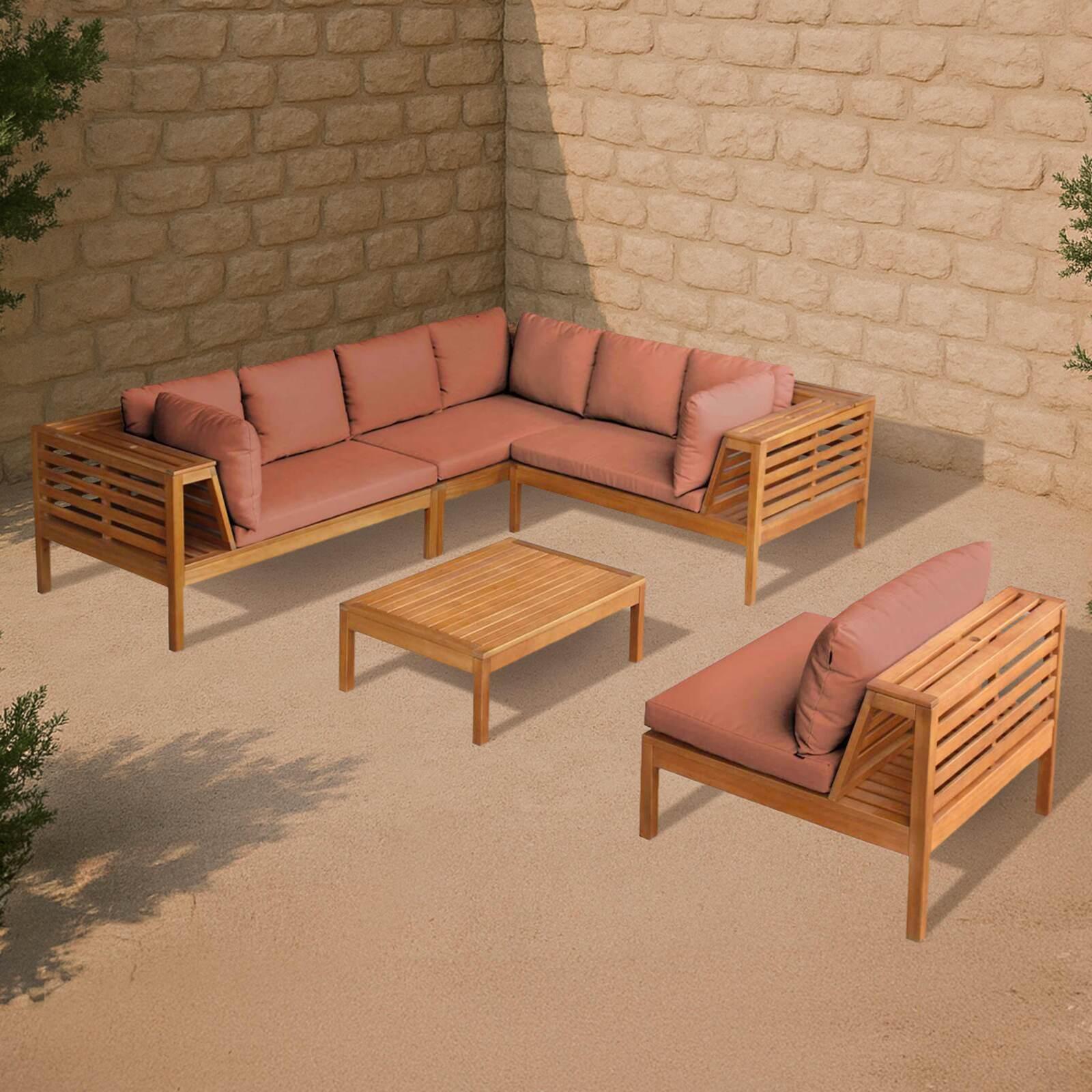 Gartenlounge-Set für 6 Personen mit Tisch aus FSC®-zertifiziertem Eukalyptusholz 