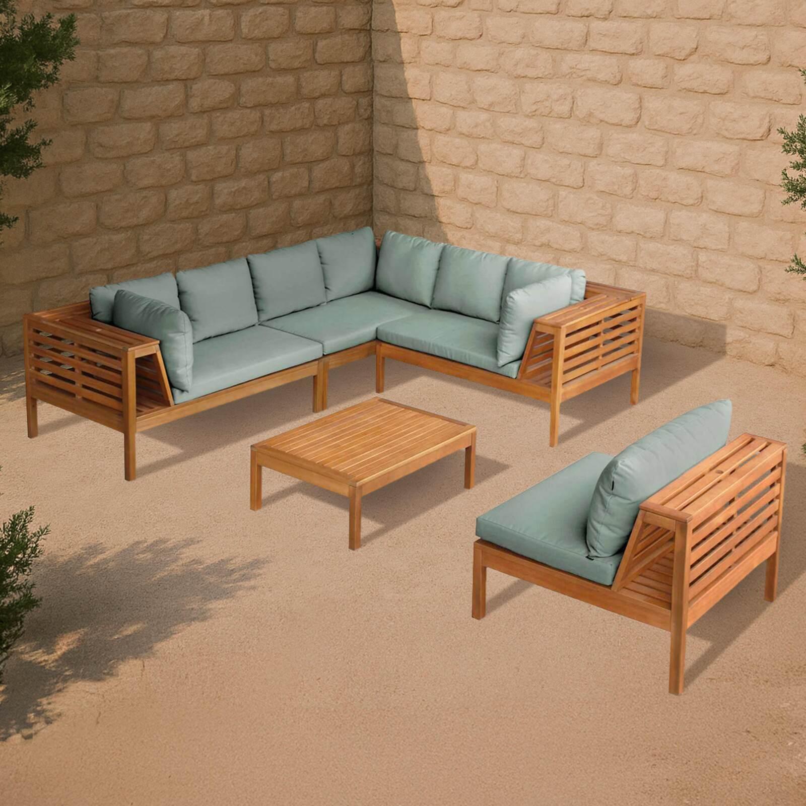 Gartenlounge-Set für 6 Personen mit Tisch aus FSC®-zertifiziertem Eukalyptusholz 