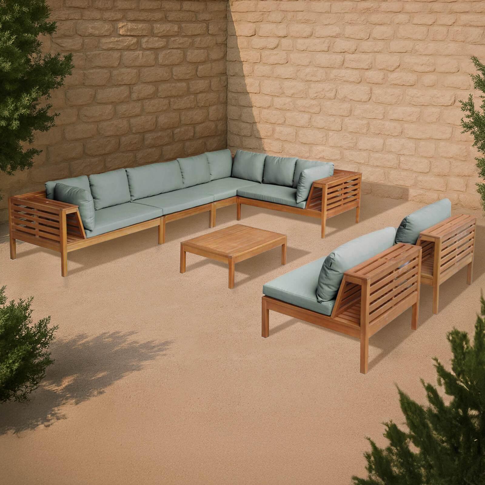Gartenlounge-Set mit niedriger Sitzposition für 8 Personen und Tisch aus FSC®-zertifiziertem Eukalyptusholz 