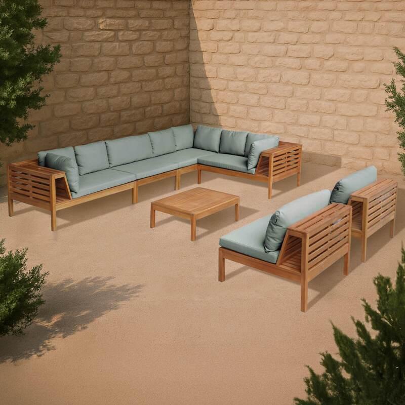 Gartenlounge-Set mit niedriger Sitzposition für 8 Personen und Tisch aus FSC®-zertifiziertem Eukalyptusholz