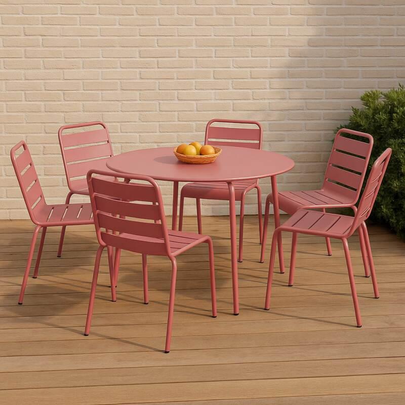 Gartentisch rund, aus Metall, Ø120 cm, und 6 Stühle