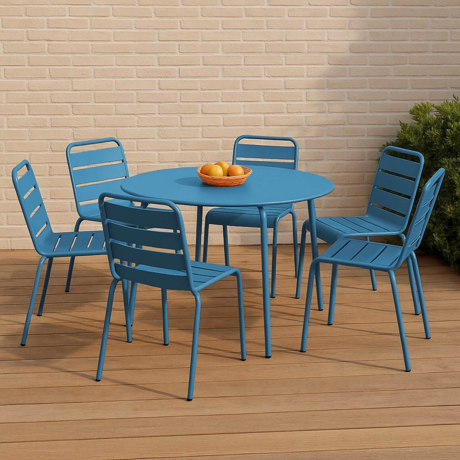 Gartentisch rund, aus Metall, Ø120 cm, und 6 Stühle