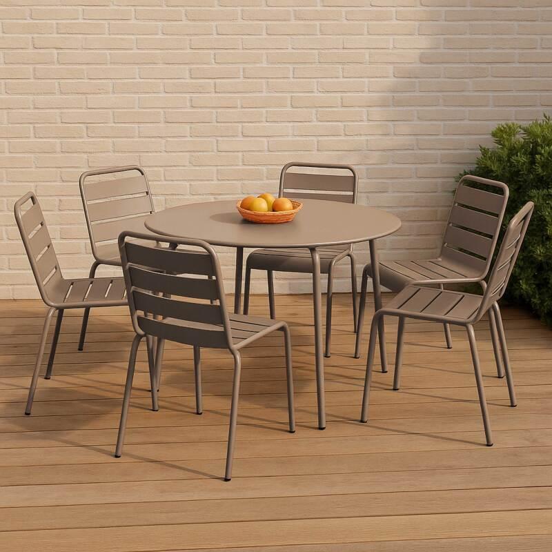 Gartentisch rund, aus Metall, Ø120 cm, und 6 Stühle