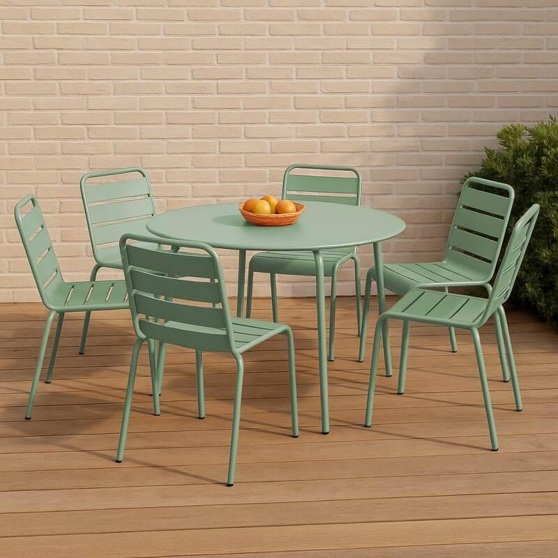 Gartentisch rund, aus Metall, Ø120 cm, und 6 Stühle