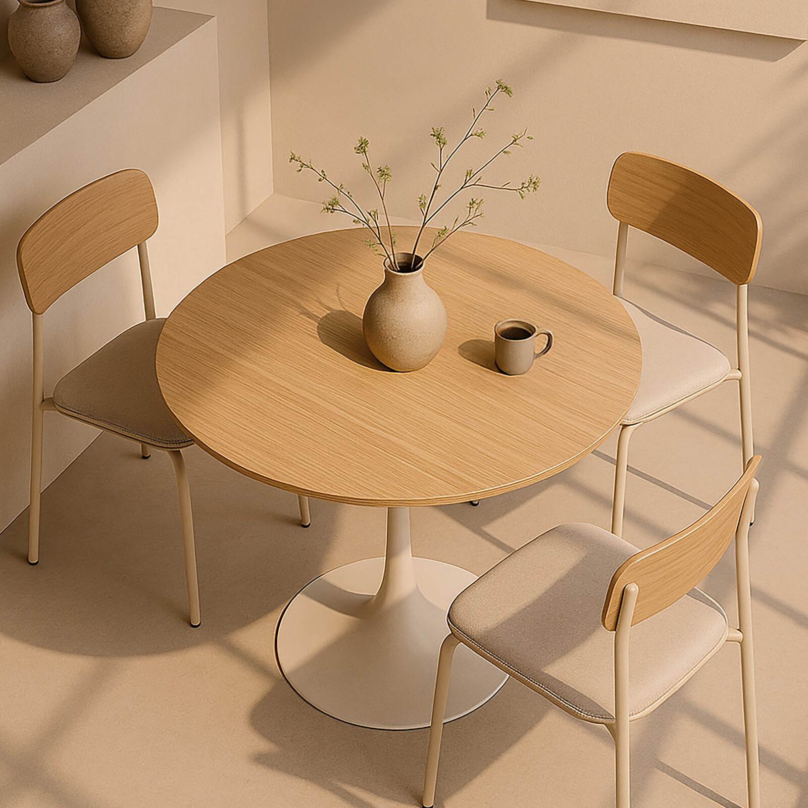 Runder Esstisch aus Melamin und Metall für 4 Personen