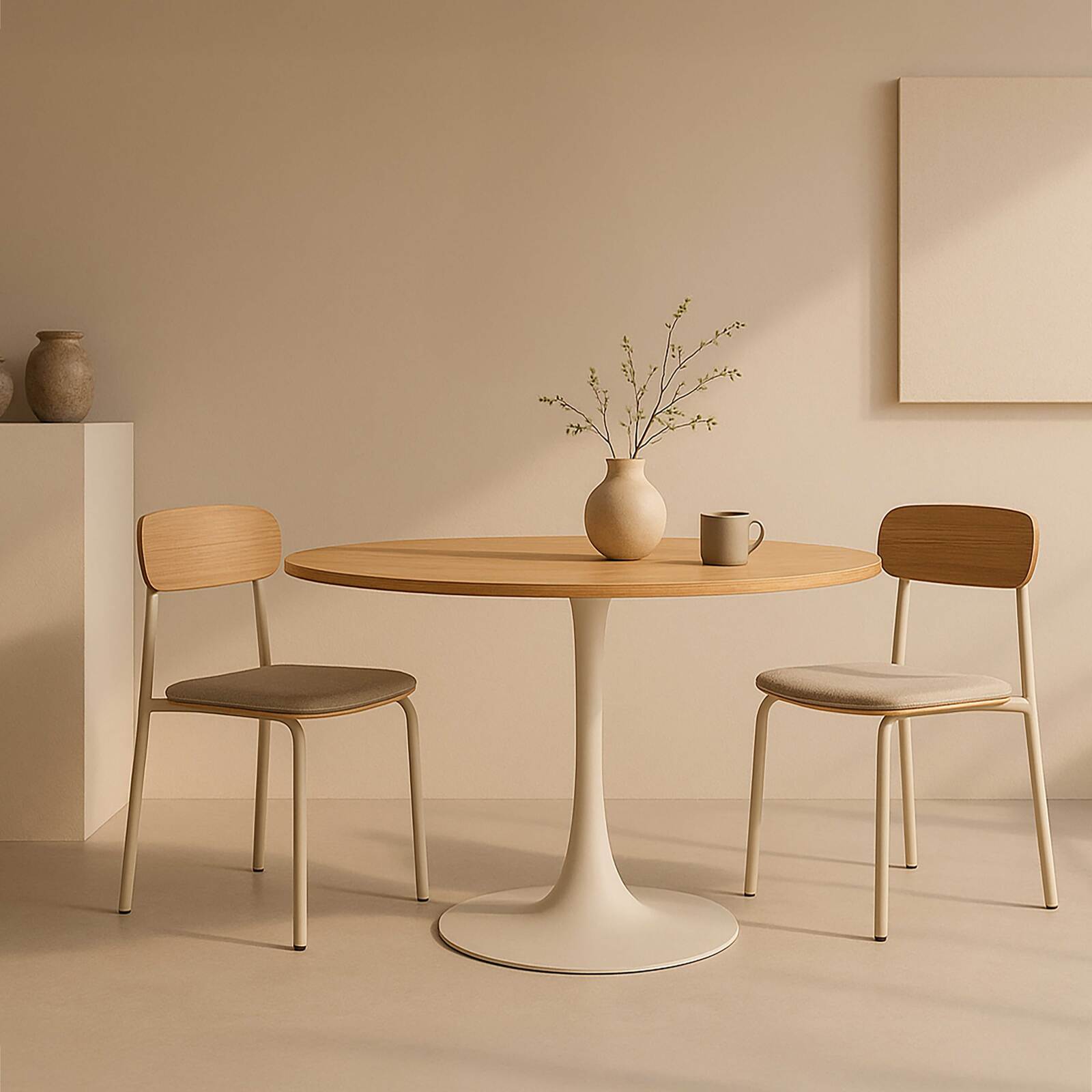 Runder Esstisch aus Melamin und Metall für 4 Personen