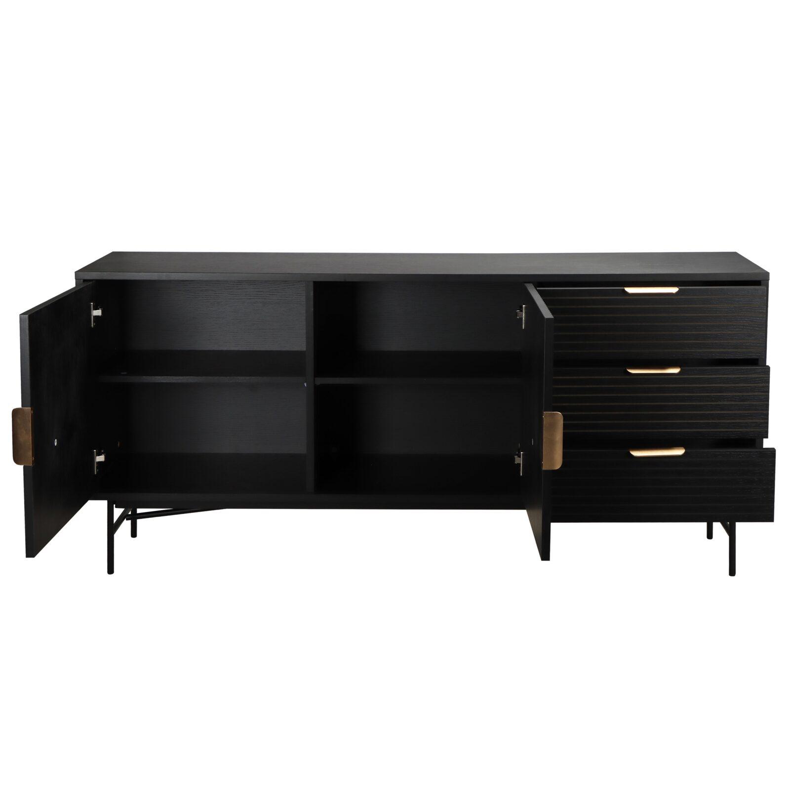 Sideboard mit 2 Türen und 3 Schubladen aus MDF mit Melamin- und Stahldekoration, 160 cm