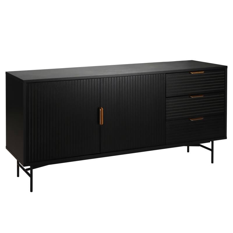 Sideboard mit 2 Türen und 3 Schubladen aus MDF mit Melamin- und Stahldekoration, 160 cm