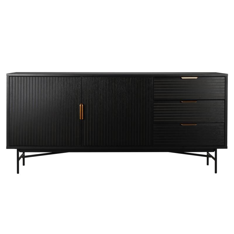 Sideboard mit 2 Türen und 3 Schubladen aus MDF mit Melamin- und Stahldekoration, 160 cm